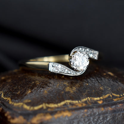 Antique Diamond Solitaire Twist 18ct Gold and Platinum Ring | Engagement