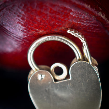 Vintage 9ct Yellow Gold Engraved Opening Heart Padlock Charm Pendant