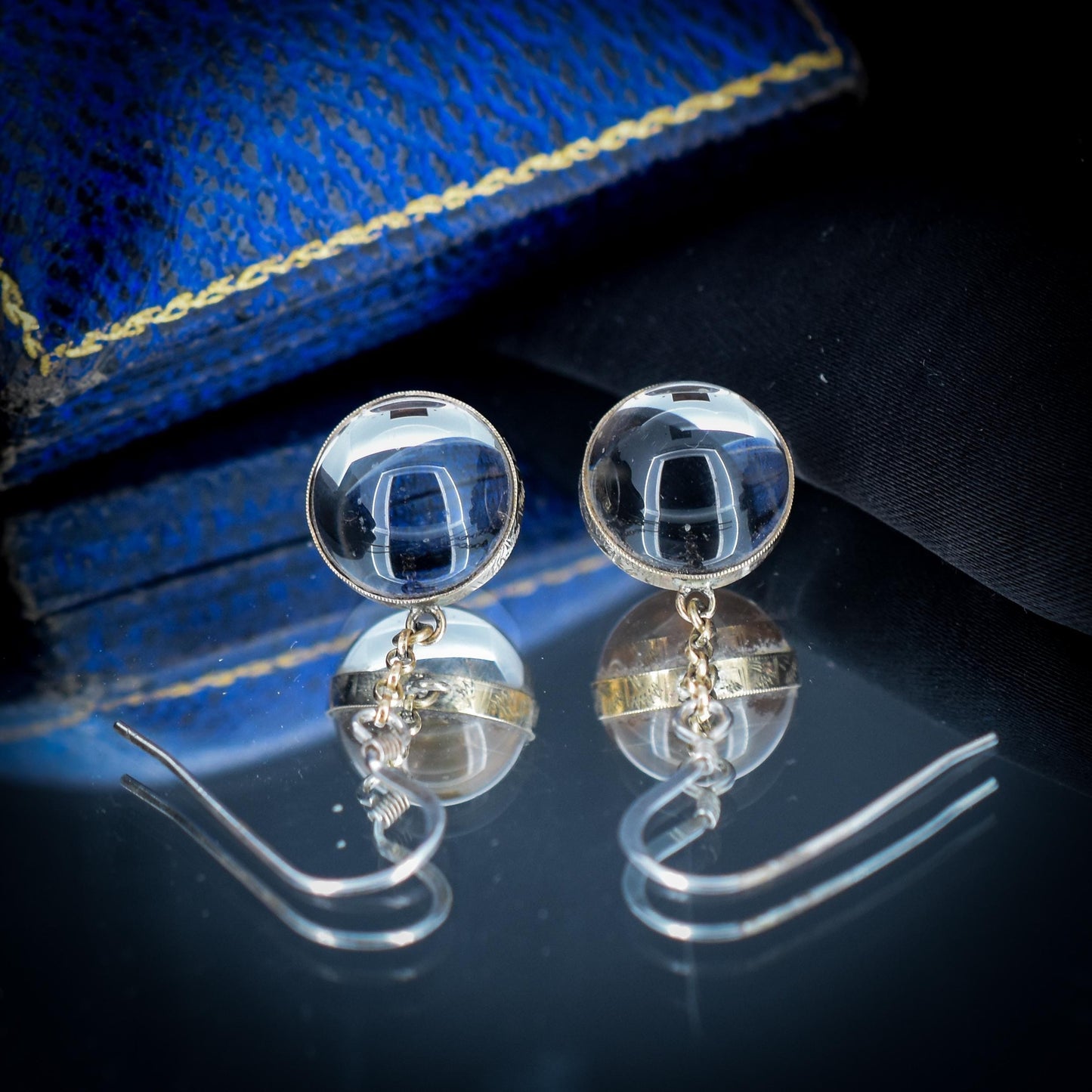 Antique 'Pool of Light' Rock Crystal Silver Orb Earrings