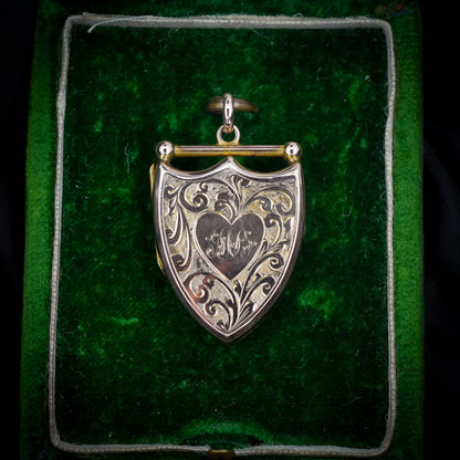 Antique 9ct Gold Engraved Fancy Shield Love Heart Locket Pendant