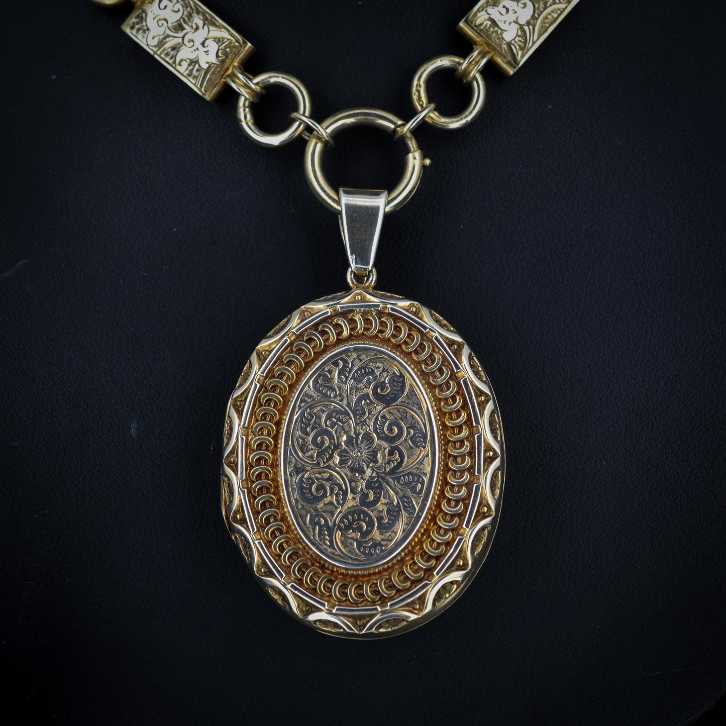 Antique Victorian Silver Gold Gilt Locket and Collar Chain Necklace | Dated 1881