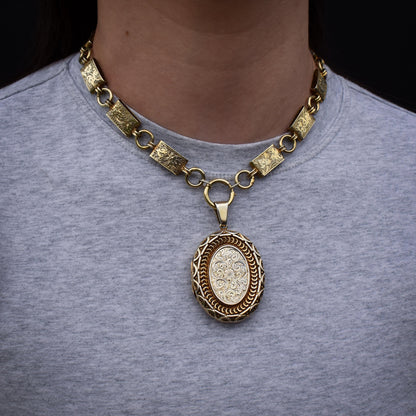 Antique Victorian Silver Gold Gilt Locket and Collar Chain Necklace | Dated 1881