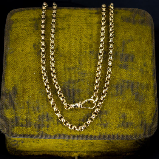 Antique Belcher Link 9ct Yellow Gold 19" Chain Necklace with Dog Clip