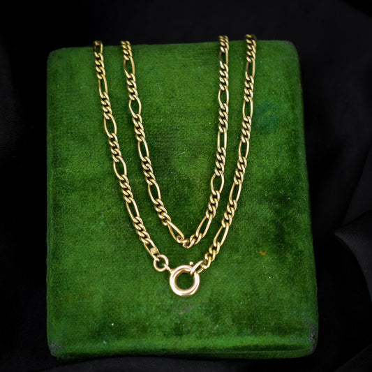 Antique 15ct Yellow Gold Figaro Chain Necklace | 16" Length