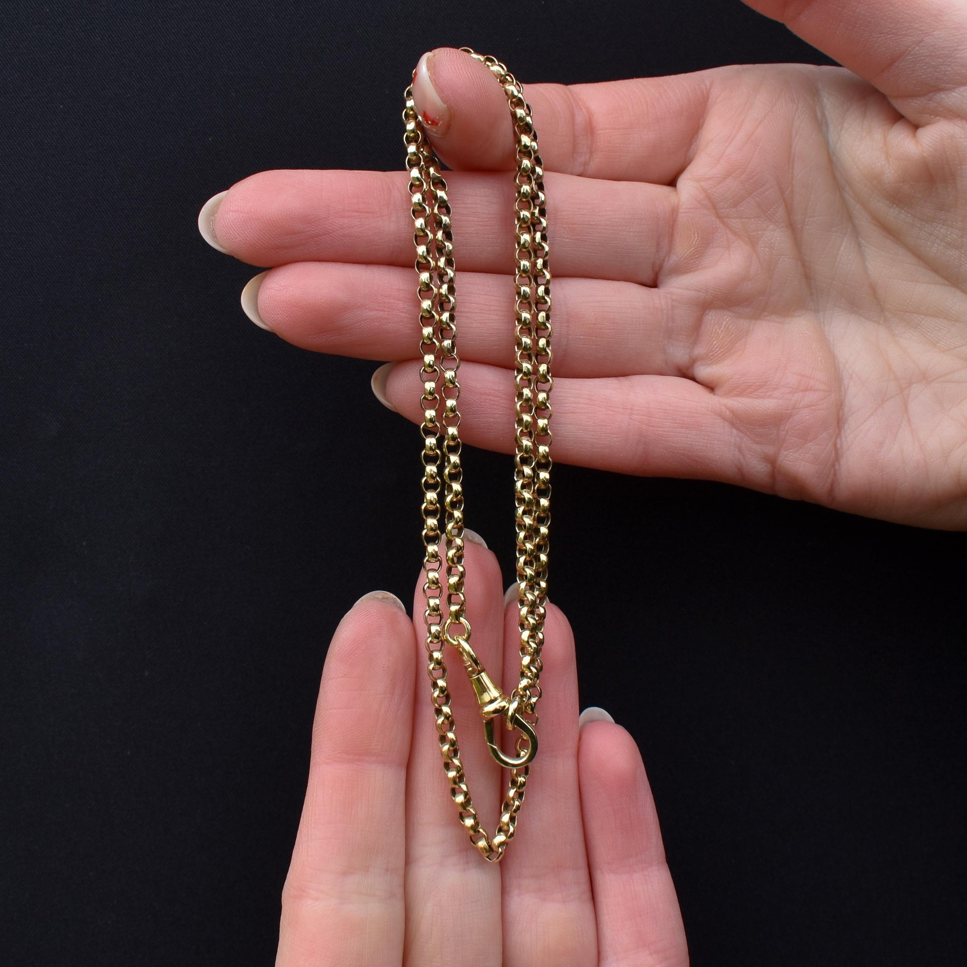 Antique Belcher Link 9ct Yellow Gold 19" Chain Necklace with Dog Clip