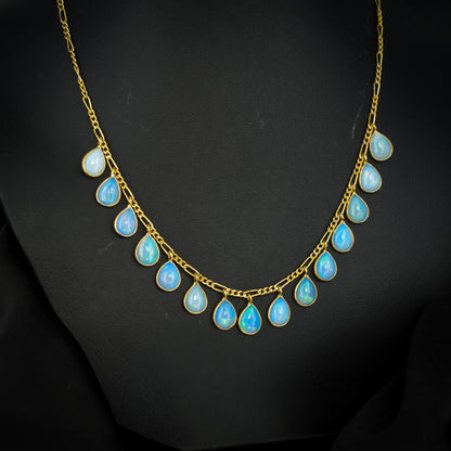 Natural Opal Silver Gold Gilt Figaro Fringe Necklace