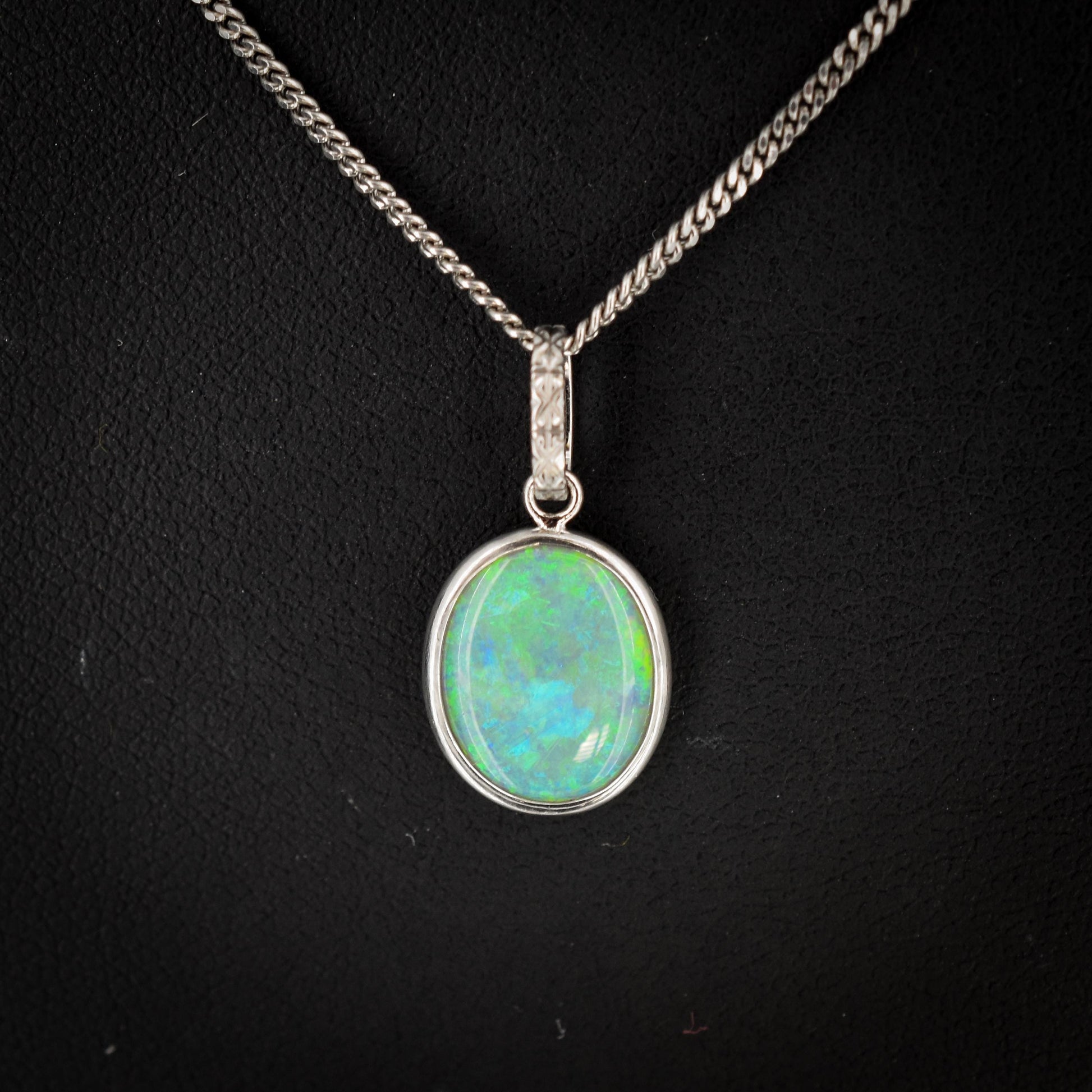 1.9ct Natural Solid Opal Oval Platinum Charm Pendant