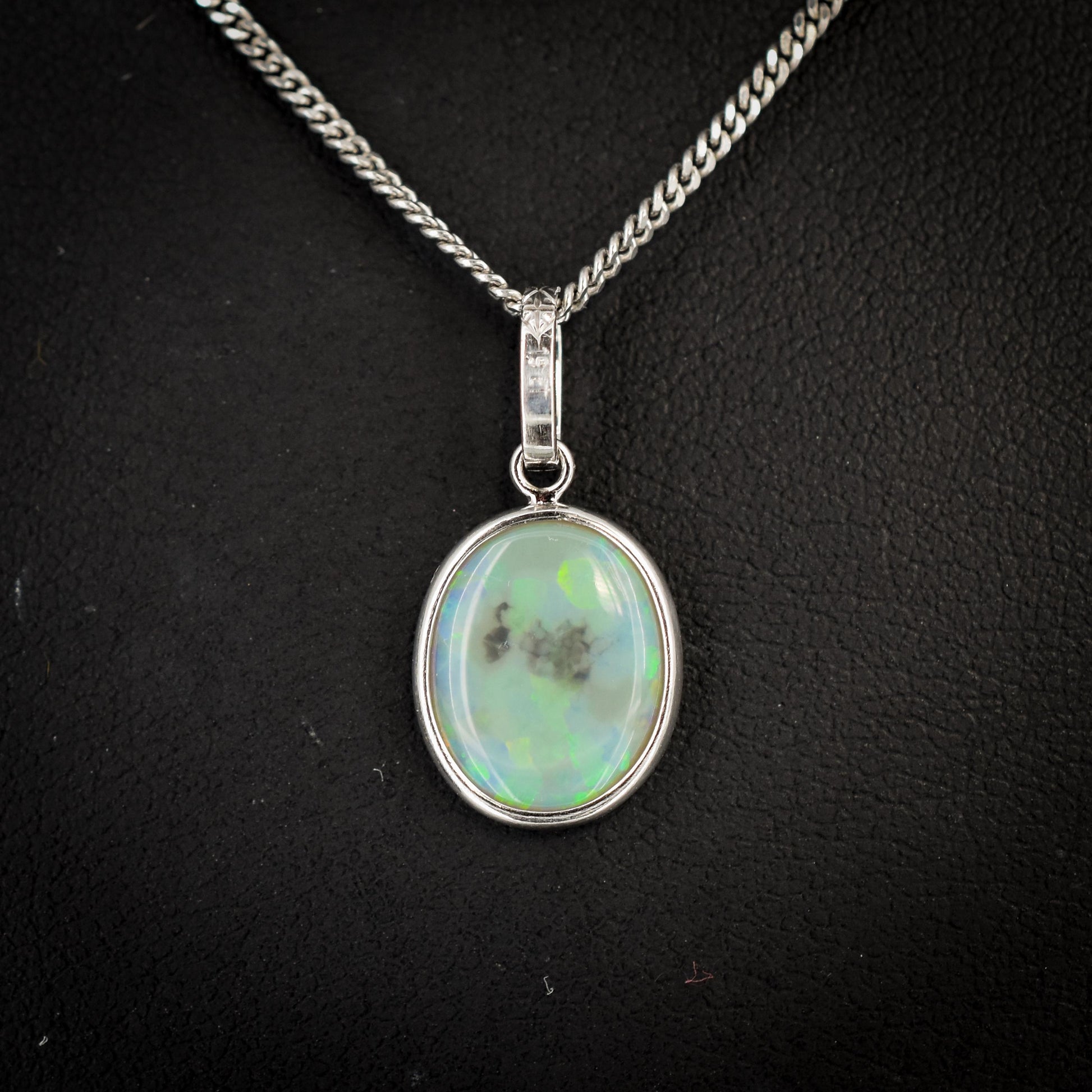 1.9ct Natural Solid Opal Oval Platinum Charm Pendant