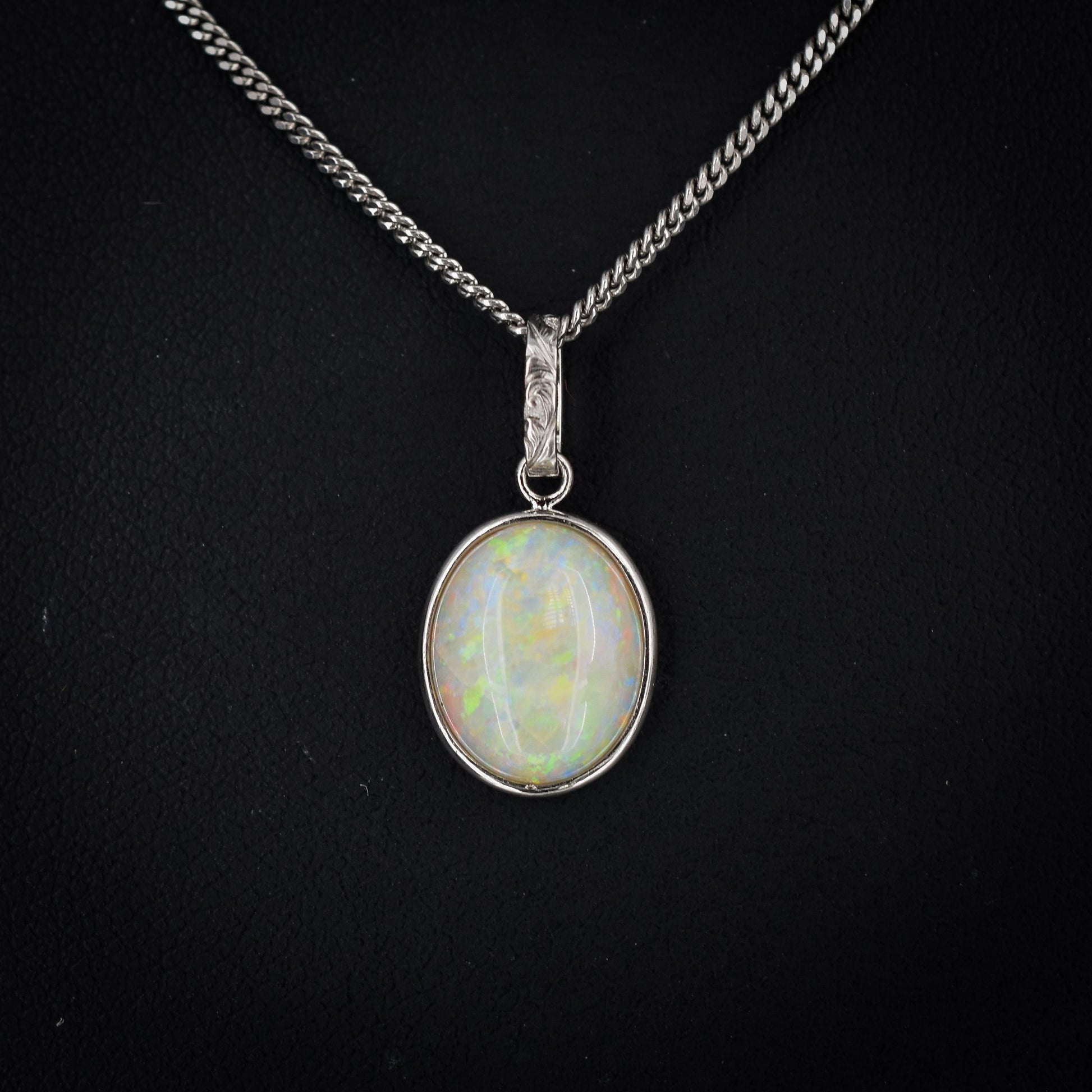 2.58ct Natural Solid Opal Oval Platinum Charm Pendant