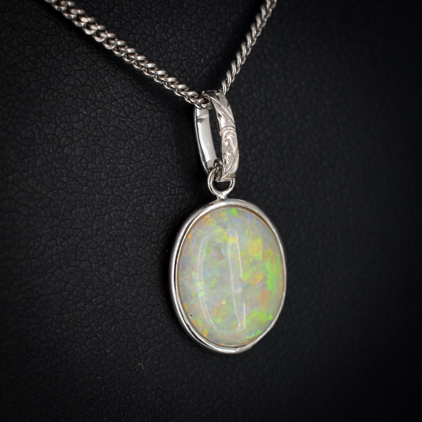 2.58ct Natural Solid Opal Oval Platinum Charm Pendant