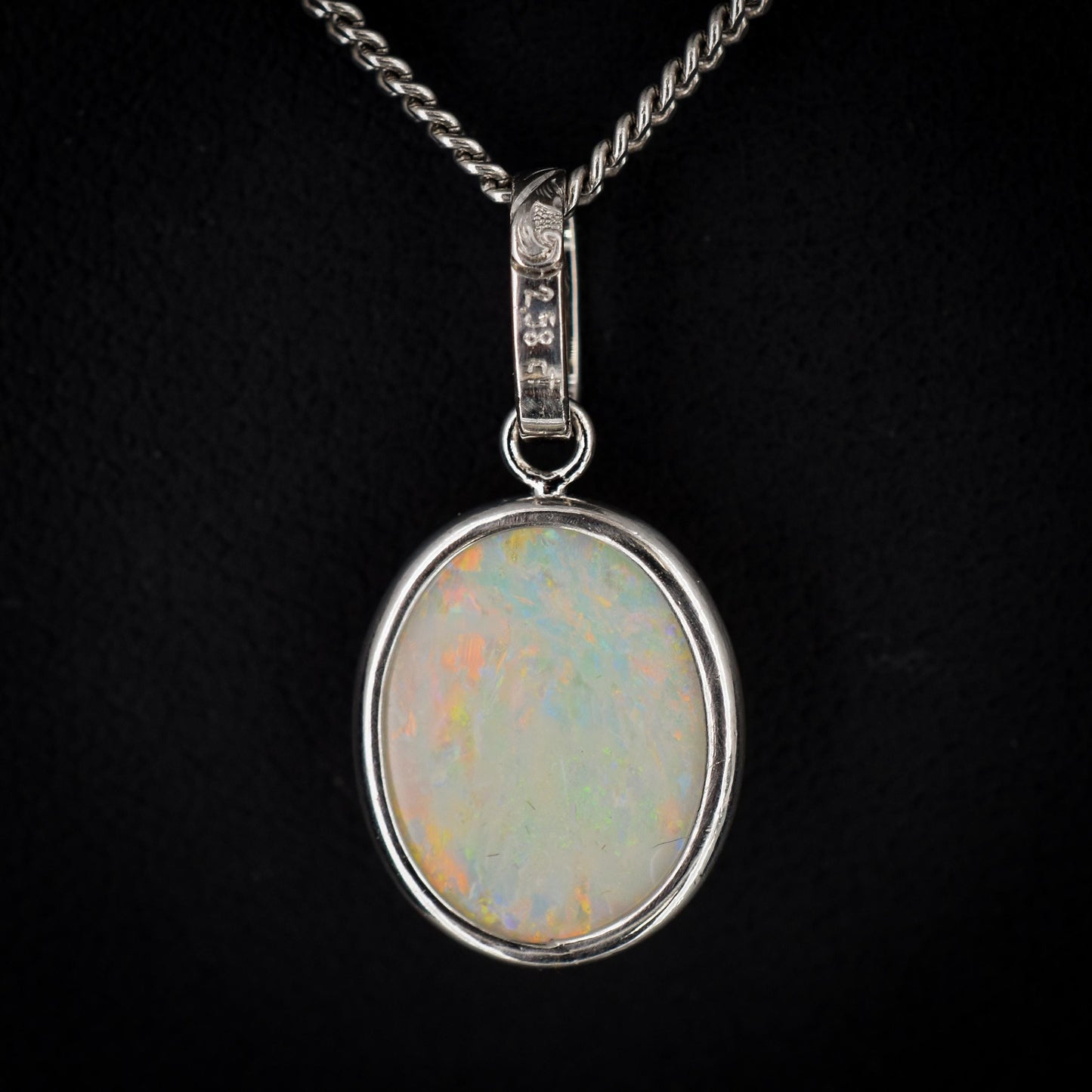 2.58ct Natural Solid Opal Oval Platinum Charm Pendant