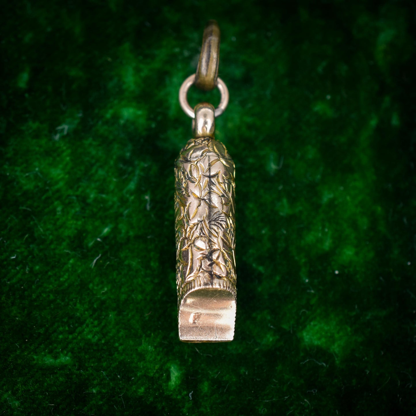 Antique Gold Ivy Engraved Whistle Charm Pendant