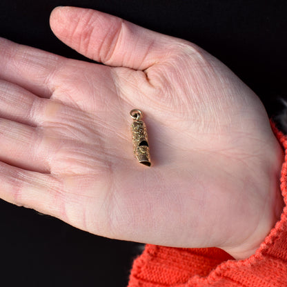 Antique Gold Ivy Engraved Whistle Charm Pendant