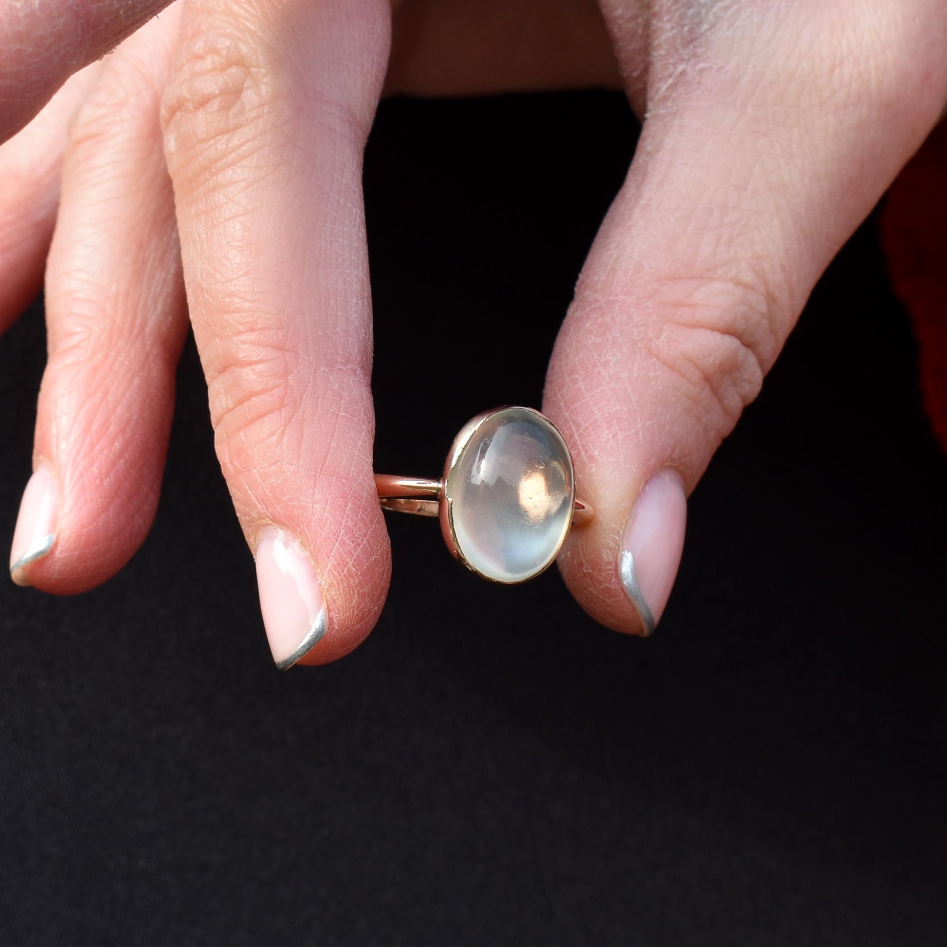 Antique Cabochon Moonstone Oval 9ct Gold Bezel Ring