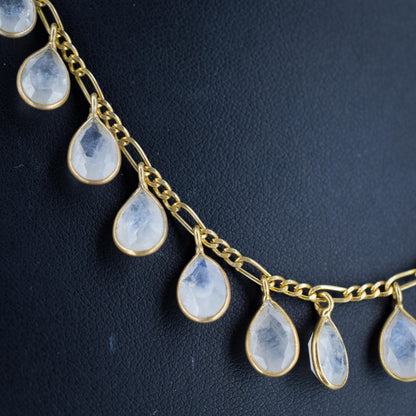 Moonstone Yellow Gold Drop Fringe Festoon Necklace