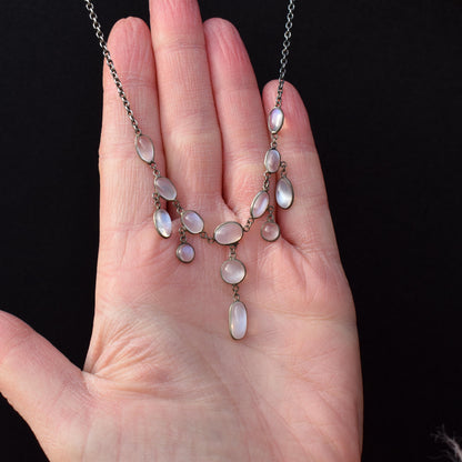 Antique Moonstone Silver Drop Fringe Festoon Necklace | Edwardian