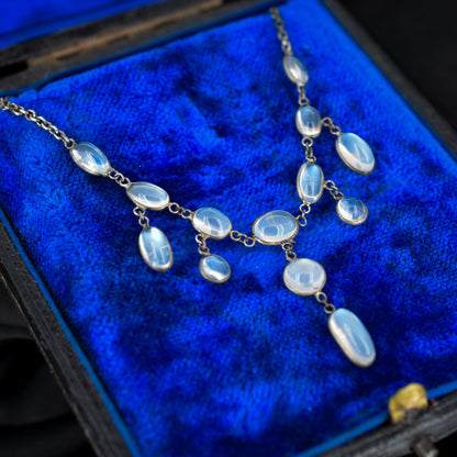 Antique Moonstone Silver Drop Fringe Festoon Necklace | Edwardian