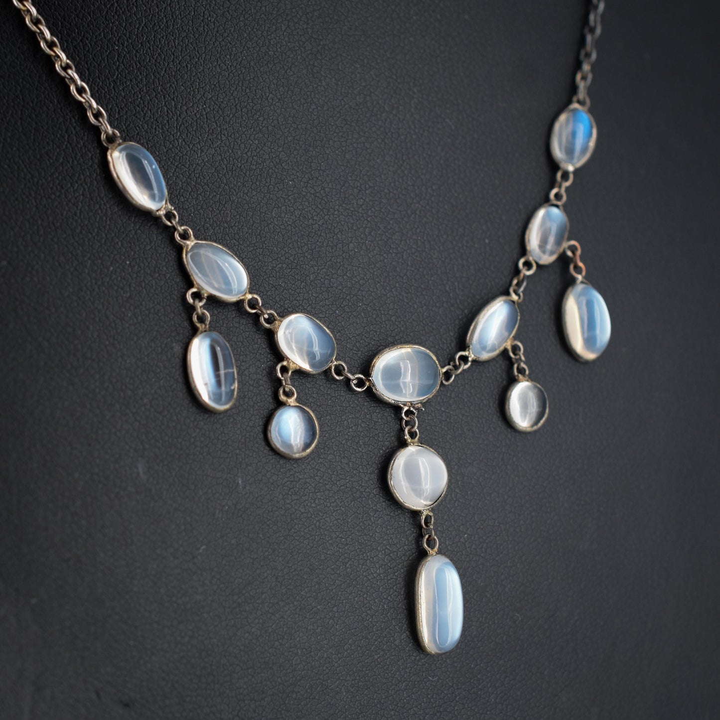 Antique Moonstone Silver Drop Fringe Festoon Necklace | Edwardian