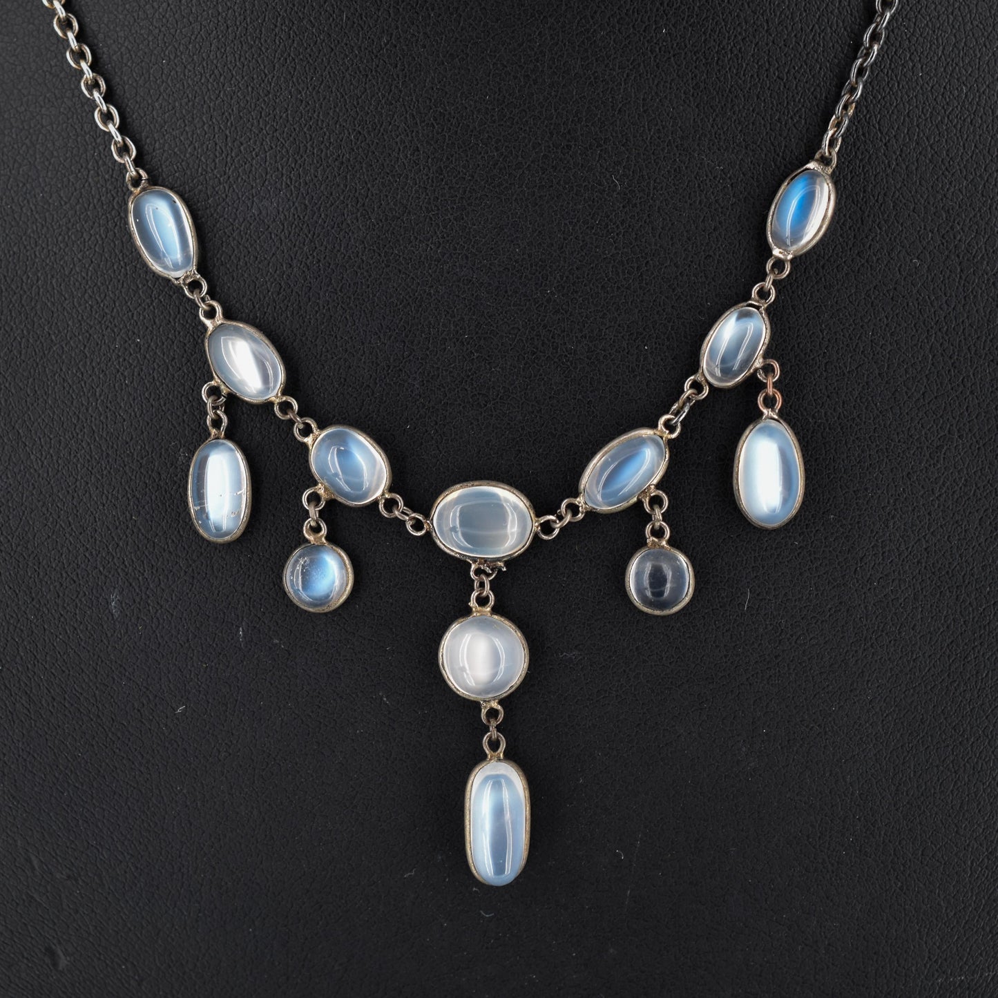 Antique Moonstone Silver Drop Fringe Festoon Necklace | Edwardian