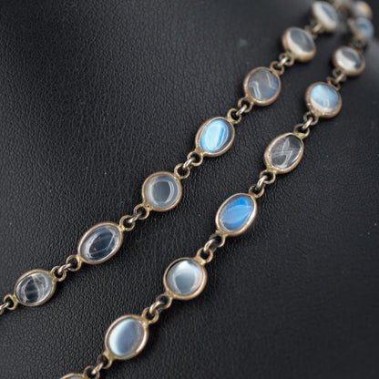 Antique Moonstone Silver 28" Long Chain Necklace | Edwardian