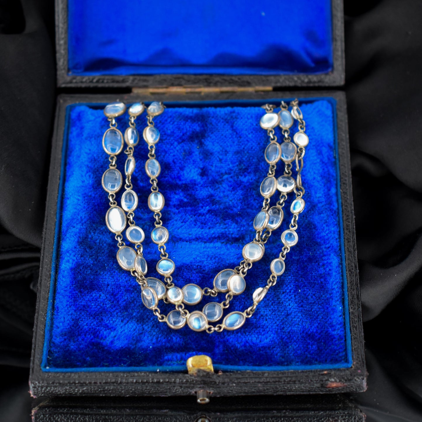 Antique Moonstone Silver 28" Long Chain Necklace | Edwardian