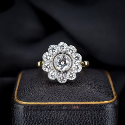 1.85ct Diamond Daisy Cluster Halo 18ct Gold and Platinum Ring | Antique Style