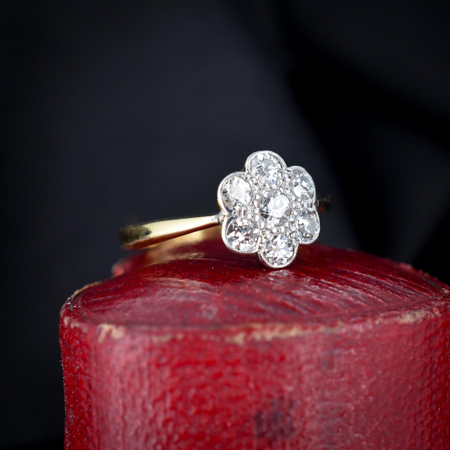 Antique Diamond Cluster Daisy 18ct Yellow Gold Ring