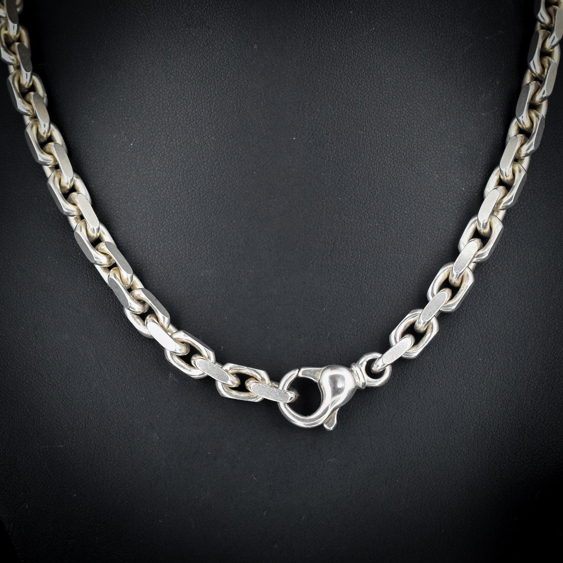 Vintage Chunky Sterling Silver Flat Edge Link Biker Chain Necklace – 20″