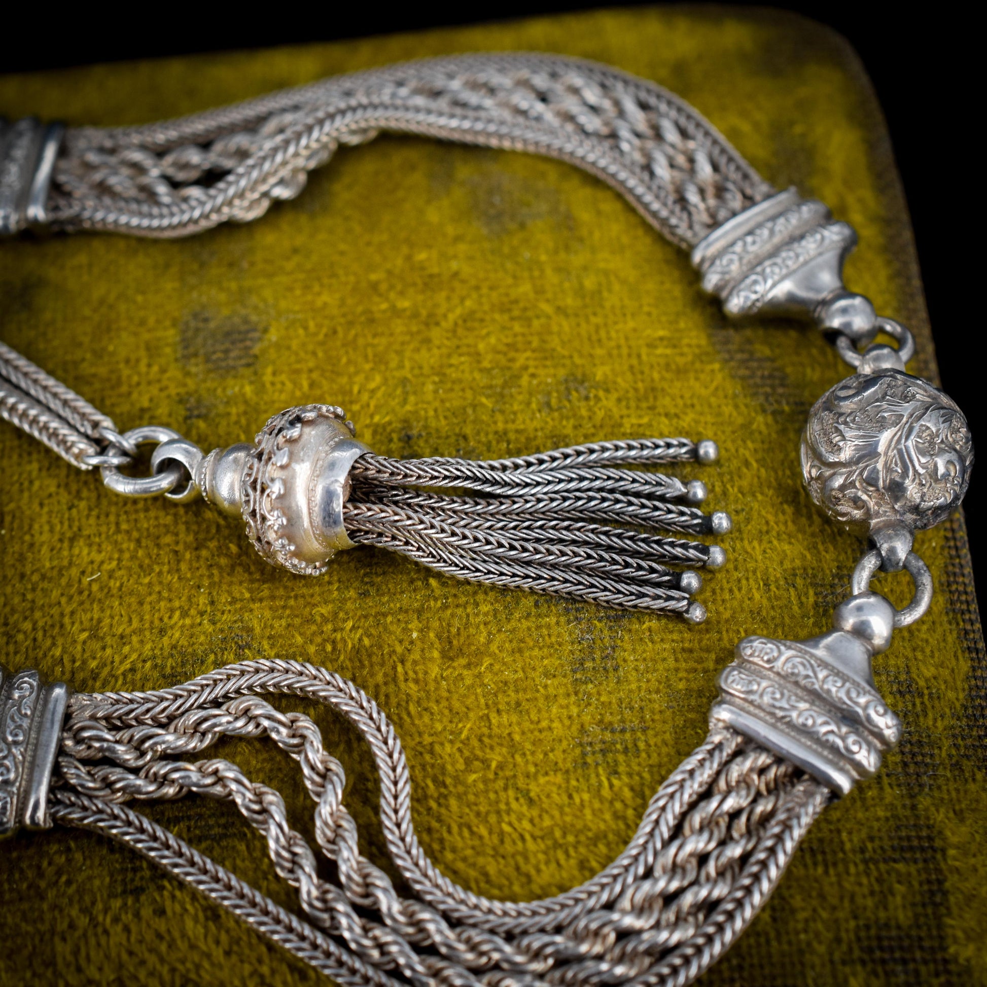 Antique Silver Multi-Strand Albertina Albert Chain Bracelet with Tassel