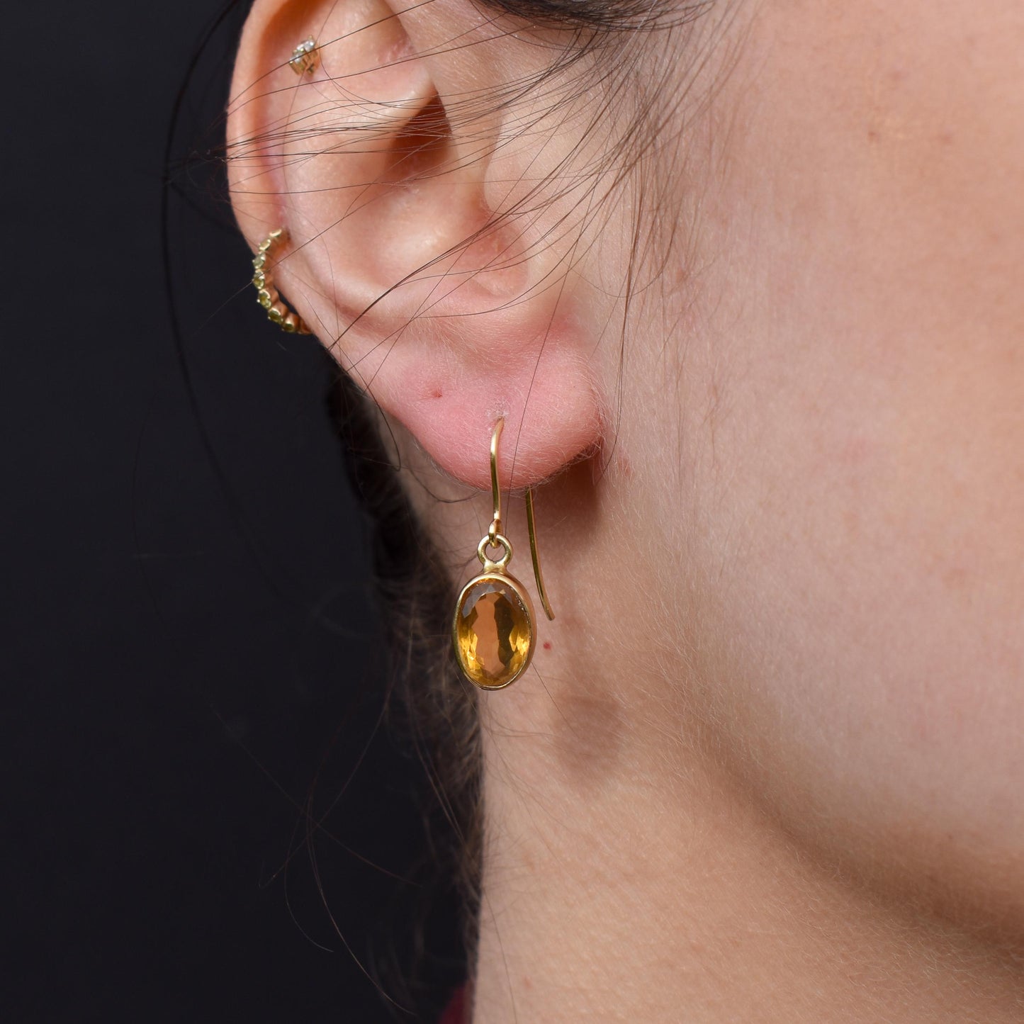 Oval Cut Citrine Drop 9ct Gold Earrings