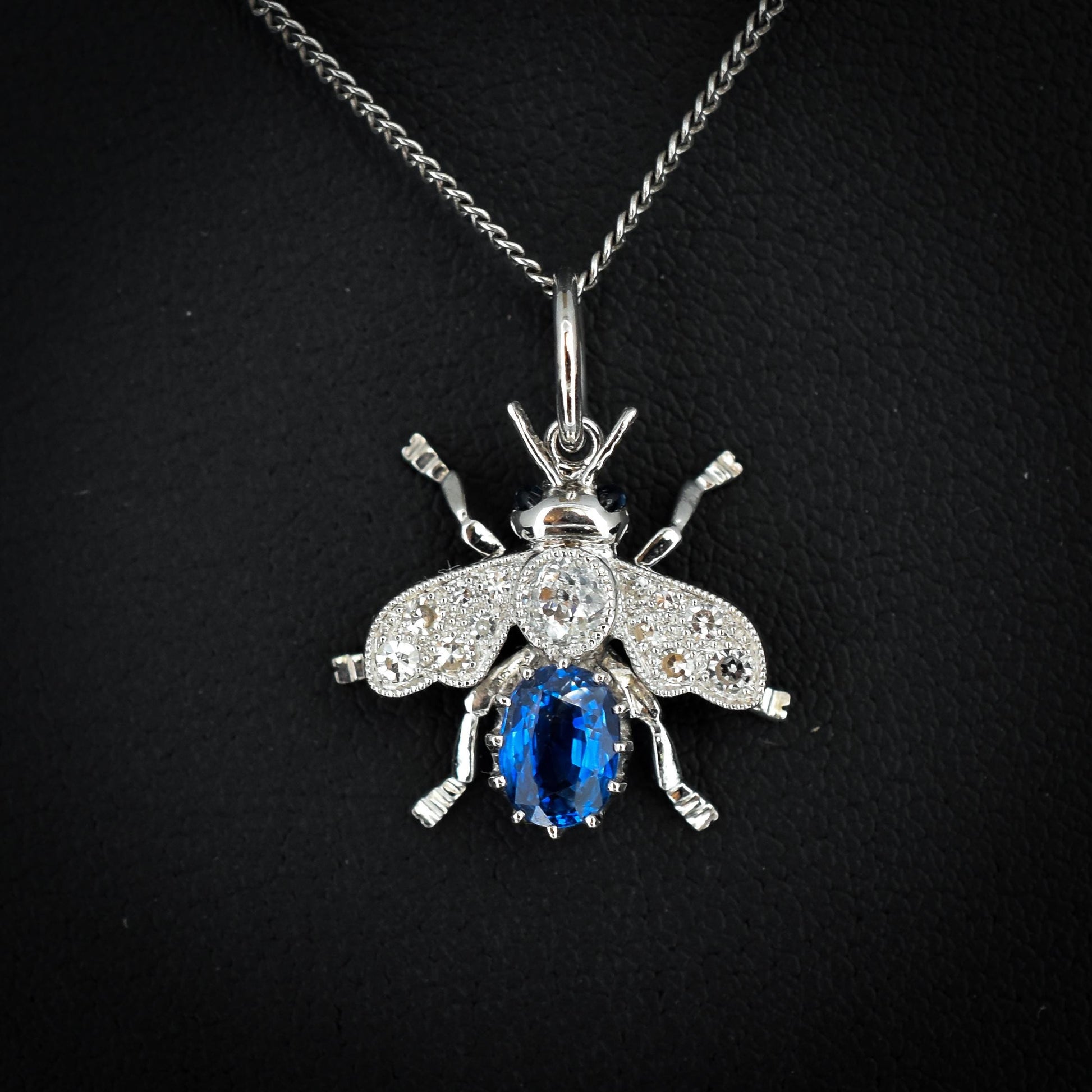 Sapphire and Diamond Platinum Insect Bee Pendant | 0.70ct Sapphire