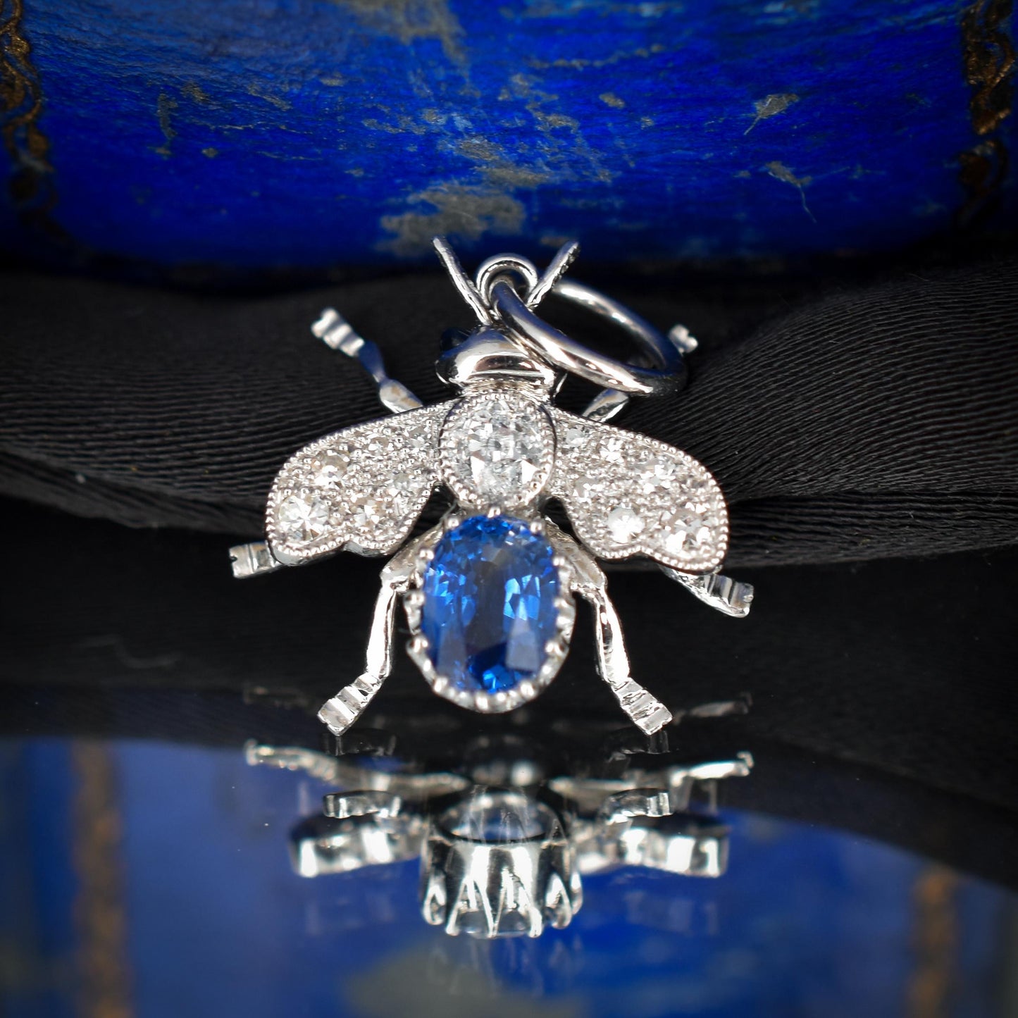 Sapphire and Diamond Platinum Insect Bee Pendant | 0.70ct Sapphire