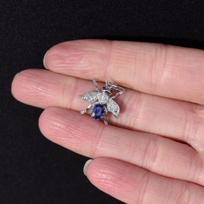 Sapphire and Diamond Platinum Insect Bee Pendant | 0.70ct Sapphire