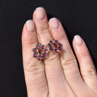 Antique Georgian Flat Cut Garnet 9ct Gold Star Earrings