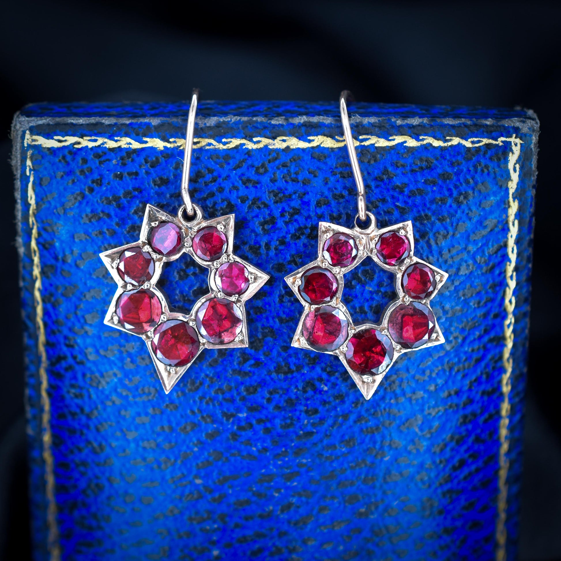 Antique Georgian Flat Cut Garnet 9ct Gold Star Earrings