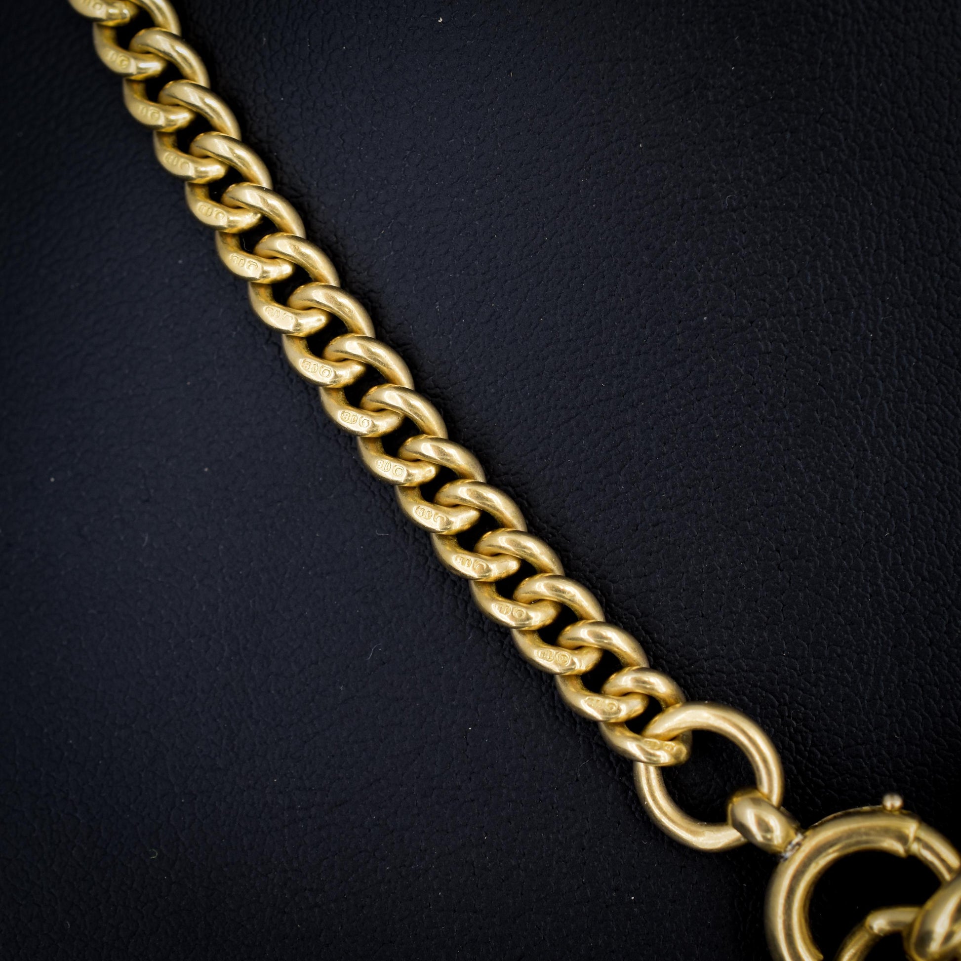 Art Deco Heavy 18ct Yellow Gold Curb Link Albert Watch Chain Necklace 15.5"