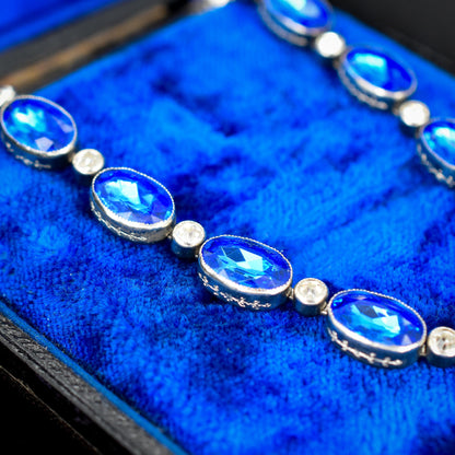 Vintage Blue Paste Bezel Set Riviere Necklace | Art Deco