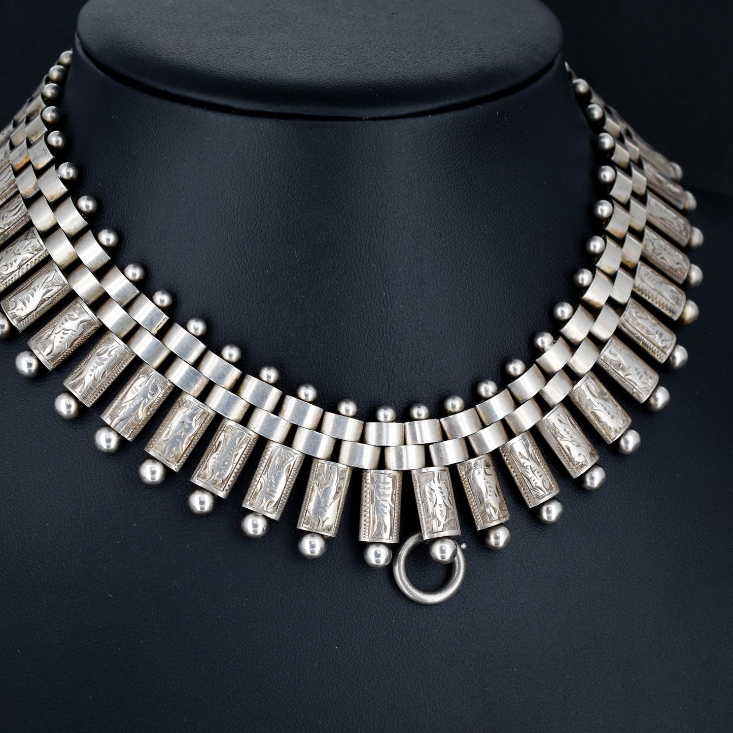 Antique Victorian Aesthetic Silver Collar Necklace | 14" Length with Bolt Ring