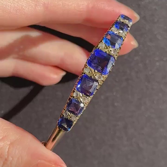 Antique Sapphire Paste and Diamond 9ct Gold Bangle Bracelet