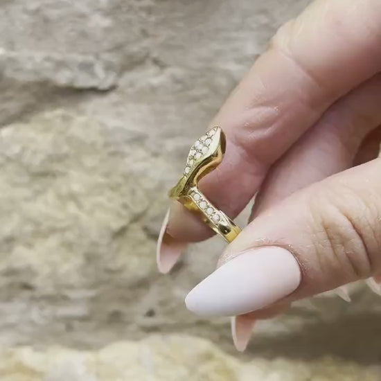 Opal Snake Serpent Gold Gilded Silver Ring | Antique Victorian Style