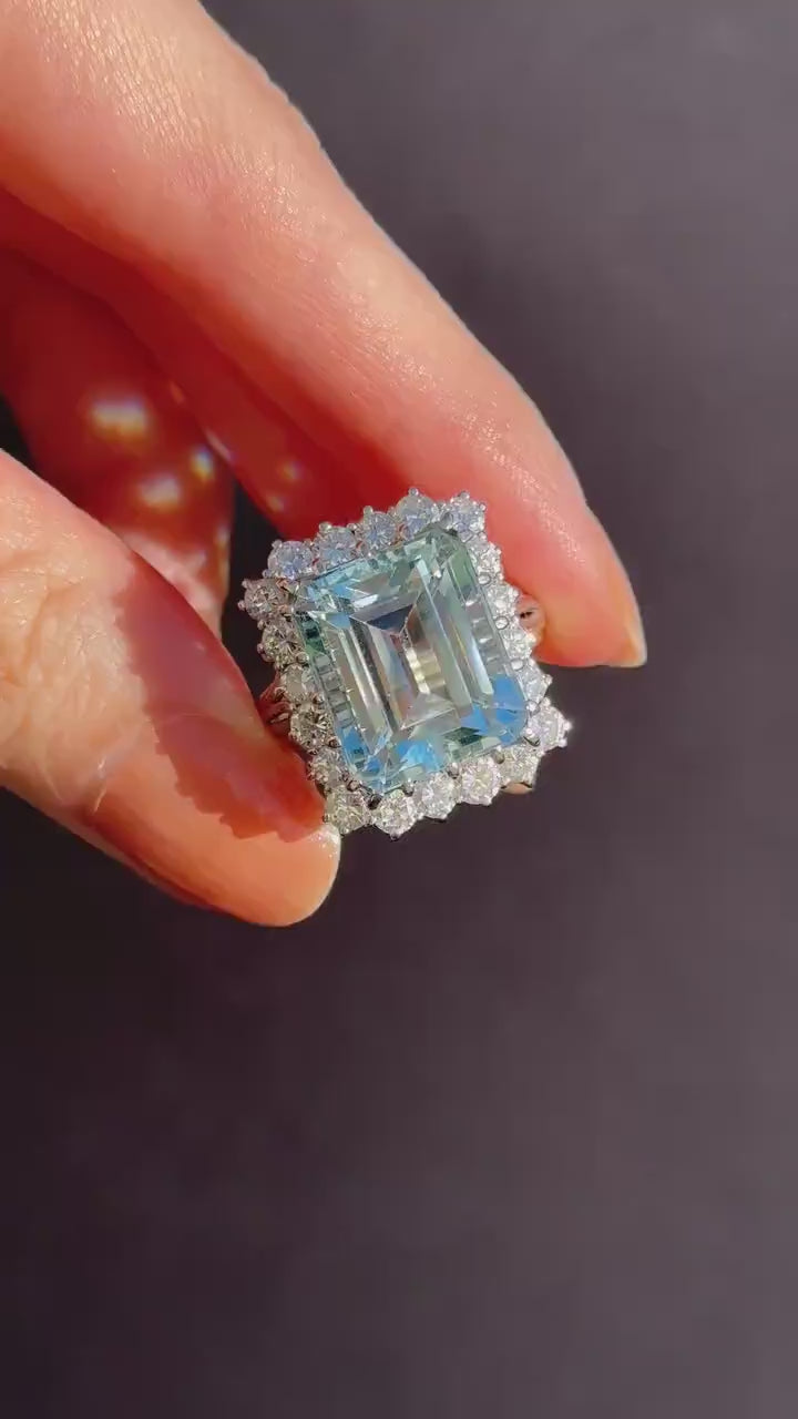 11.38ct Aquamarine and Diamond 18ct White Gold Cocktail Ring