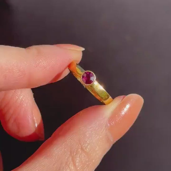 Antique Round Garnet Bezel Set 22ct Yellow Gold Ring | Dated 1871