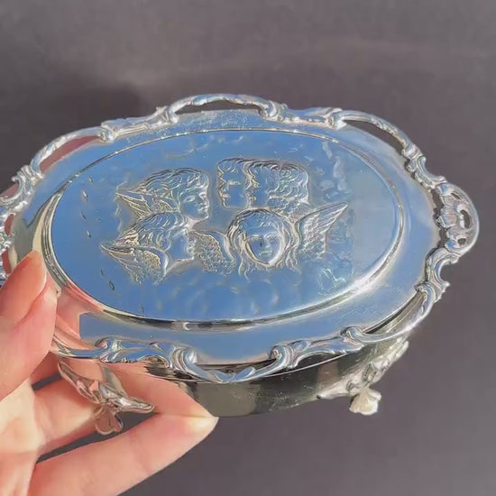 Antique Edwardian 1906 Hallmarked Angel Cherubs Silver Jewellery Box