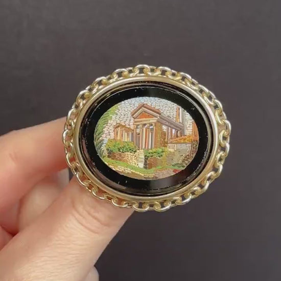 Antique Victorian Italian Micro Mosaic Pinchbeck Brooch Pin