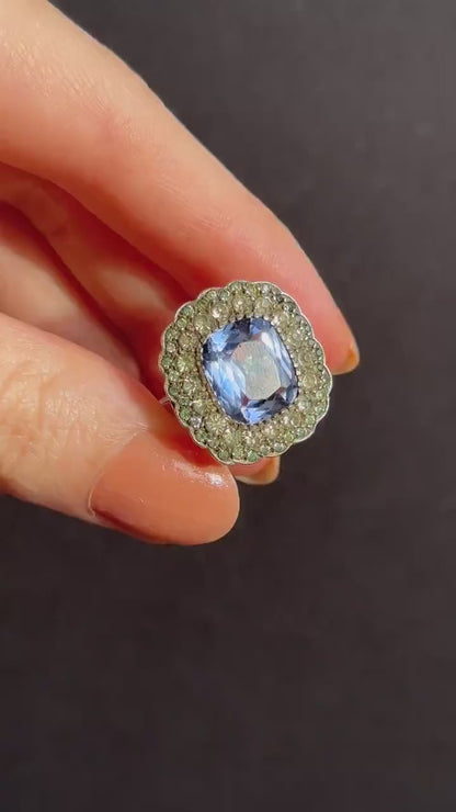 Antique French Blue Paste Silver Cluster Dress Ring