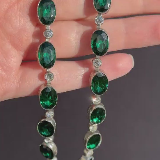 Vintage Green Paste Bezel Set Riviere Necklace | Art Deco