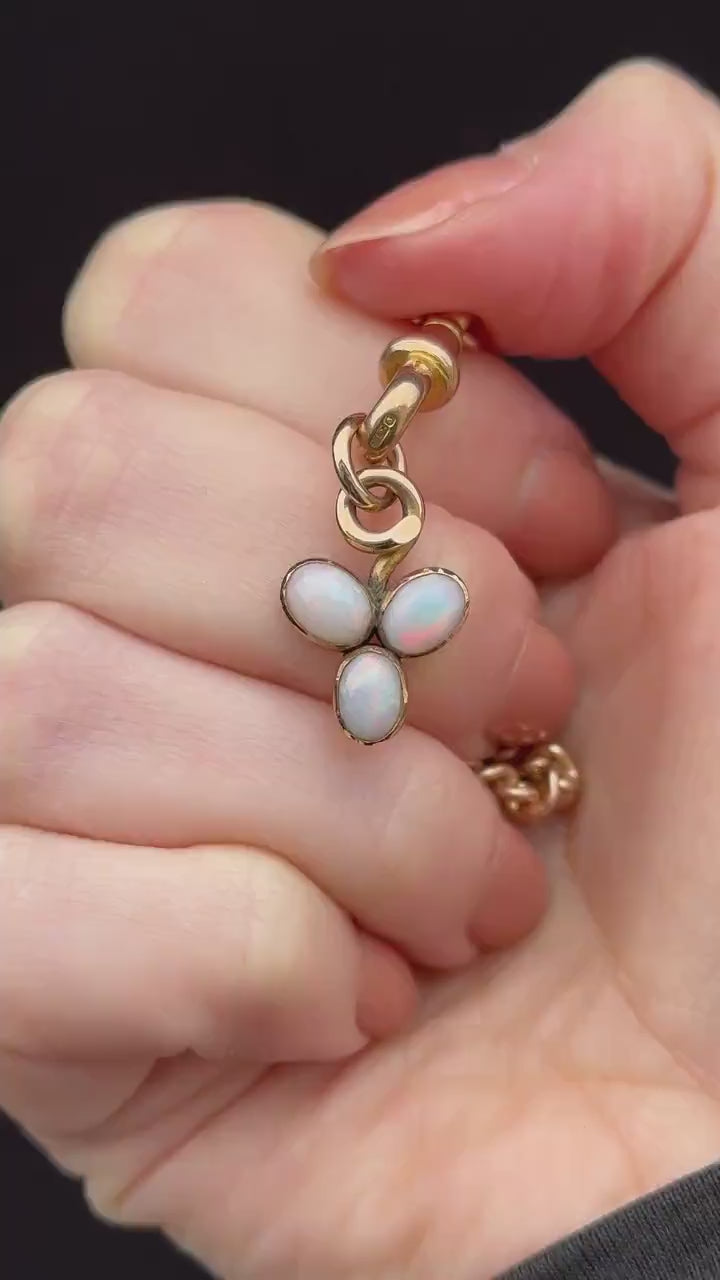 Antique Natural Opal Gold Three Leaf Clover Drop Pendant Charm