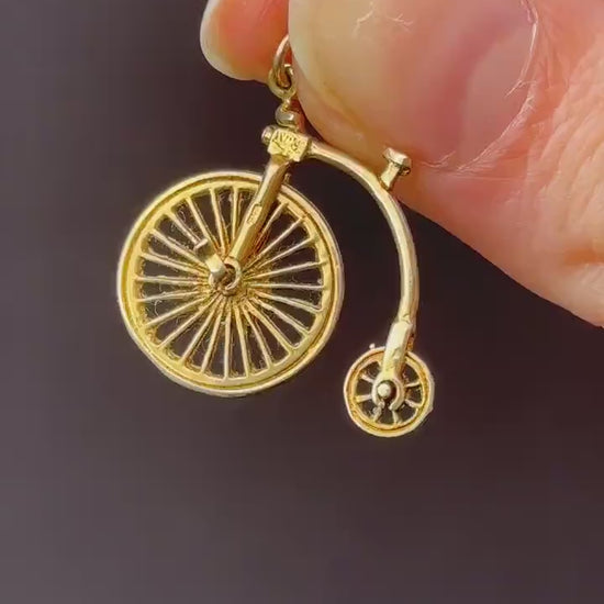 Vintage High Wheel Penny Farthing Bicycle 9ct Gold Charm Pendant - Dated 1973