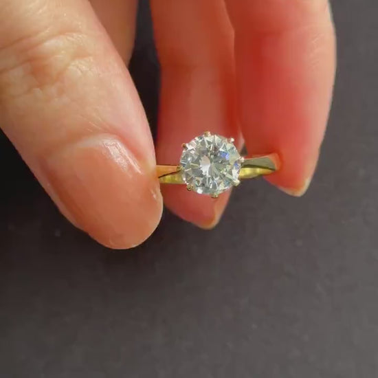 Vintage 2.0ct Round CZ Solitaire 18ct Gold on Silver Ring | Engagement