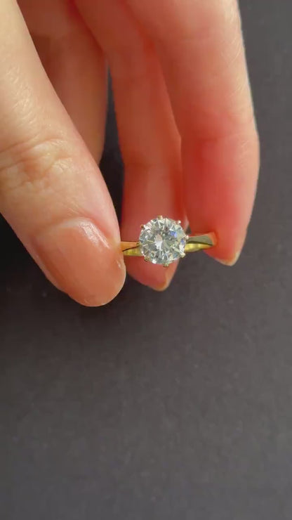 Vintage 2.0ct Round CZ Solitaire 18ct Gold on Silver Ring | Engagement